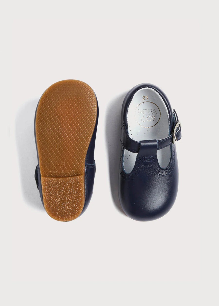 Navy Leather T Bar Baby Shoes