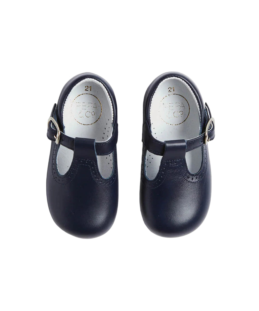 Pepa London Navy Leather T Bar Baby Shoes