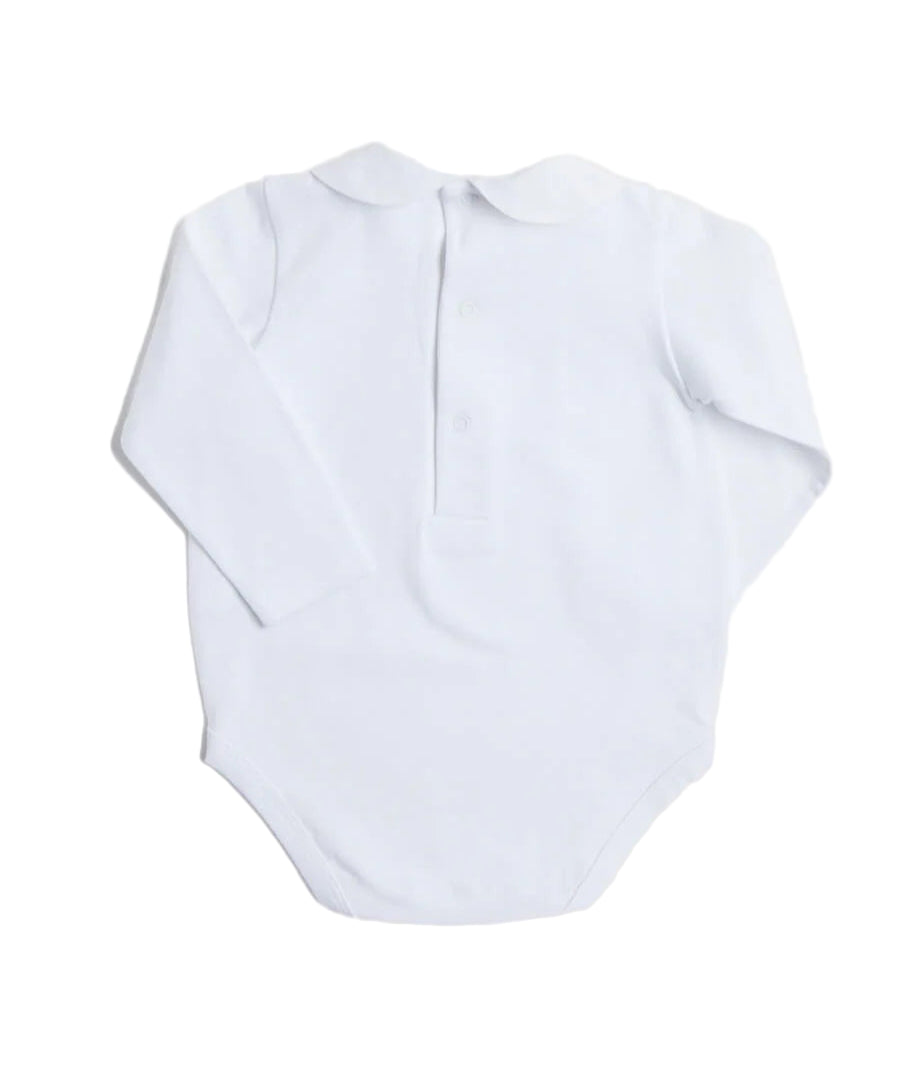 Pepa London White Peter Pan Collar Long Sleeve Pleated Bib Bodysuit