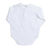 Pepa London White Peter Pan Collar Long Sleeve Pleated Bib Bodysuit