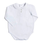 Pepa London White Peter Pan Collar Long Sleeve Pleated Bib Bodysuit