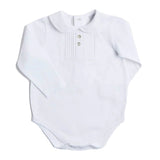 Pepa London White Peter Pan Collar Long Sleeve Pleated Bib Bodysuit