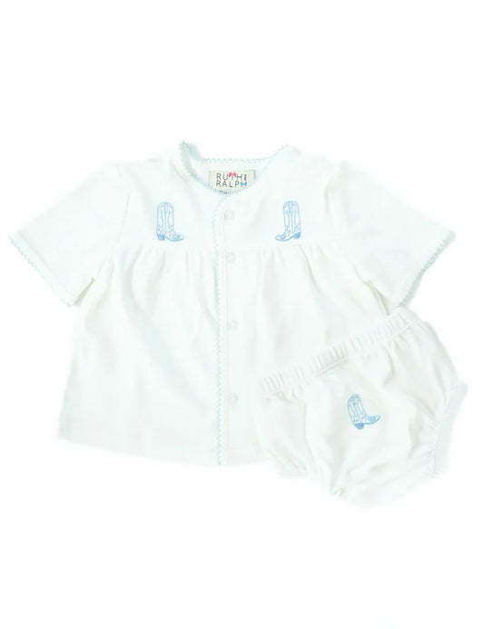 Ruth and Ralph Blue Cowboy Boots Layette Set