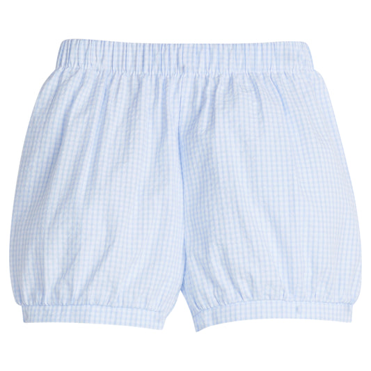 Little English Banded Short - Light Blue Mini Seersucker Gingham