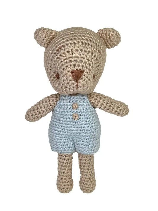 Zubles Bear Bamboo Crochet Rattle - Blue