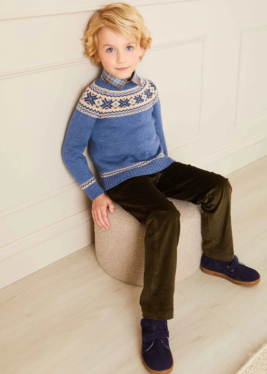Pepa London Classic Fair Isle Merino Wool Jumper Sweater in Blue