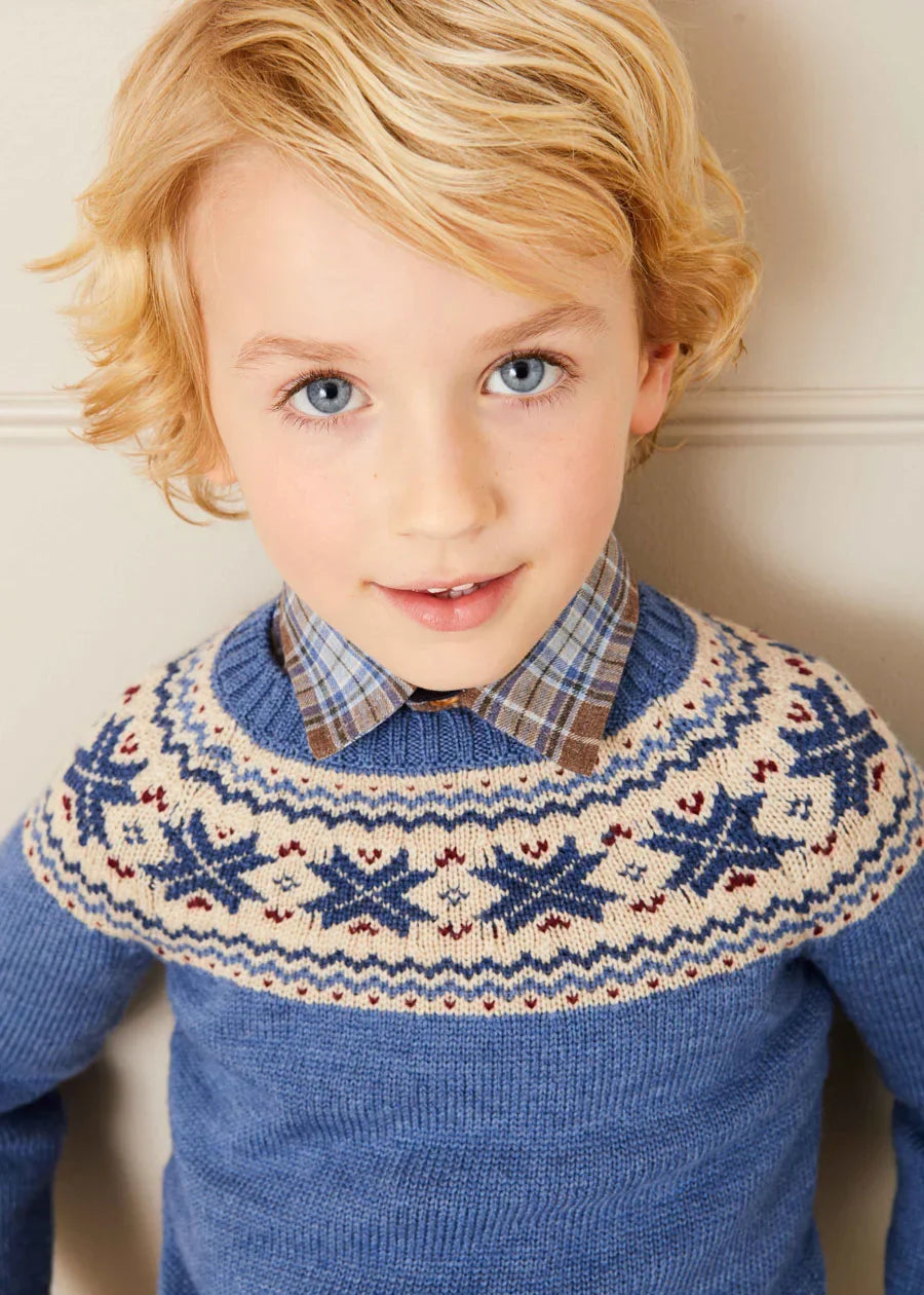 Pepa London Classic Fair Isle Merino Wool Jumper in Blue