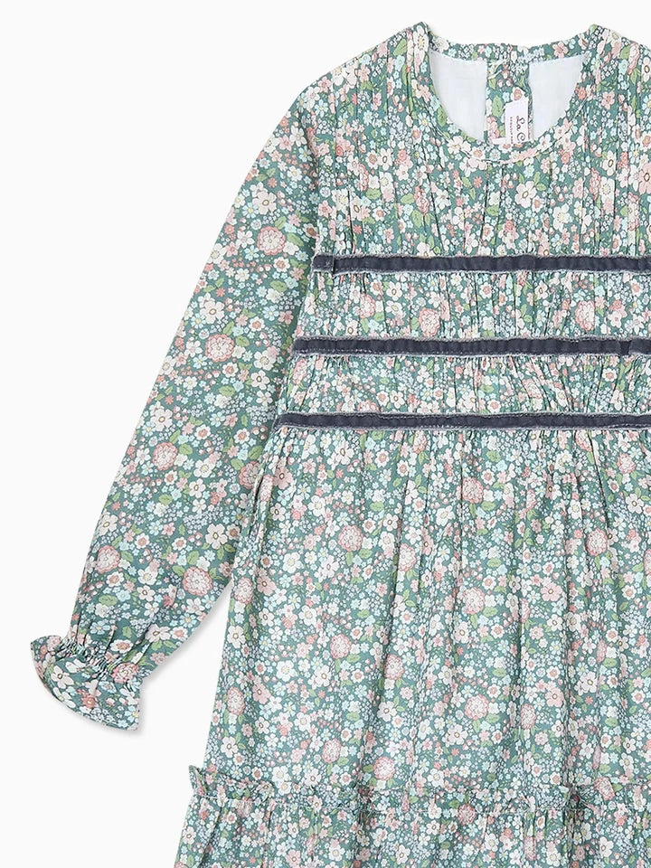 La Coqueta Green Floral Belia Girl Smocked Dress
