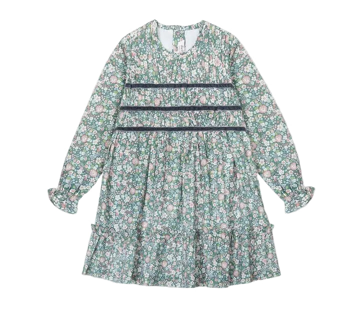 La Coqueta Green Floral Belia Girl Smocked Dress