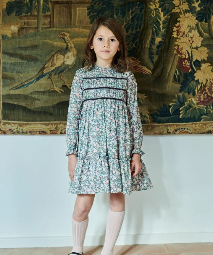 La Coqueta Green Floral Belia Girl Smocked Dress