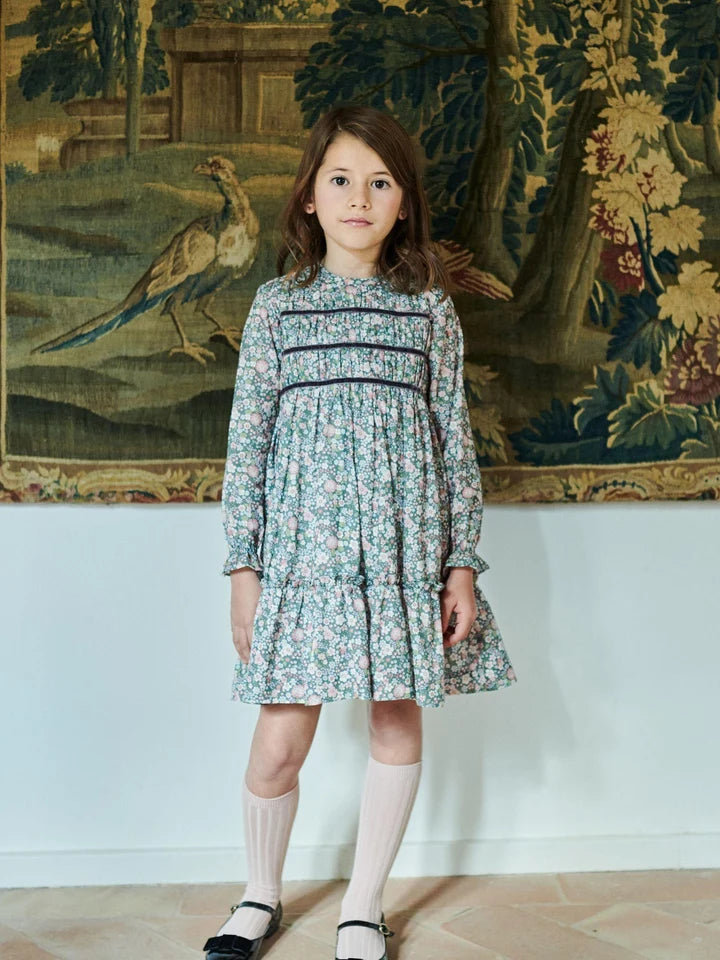 La Coqueta Green Floral Belia Girl Smocked Dress
