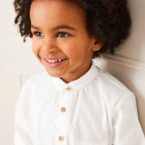 Linen Mao Collar Long Sleeve Shirt in White
