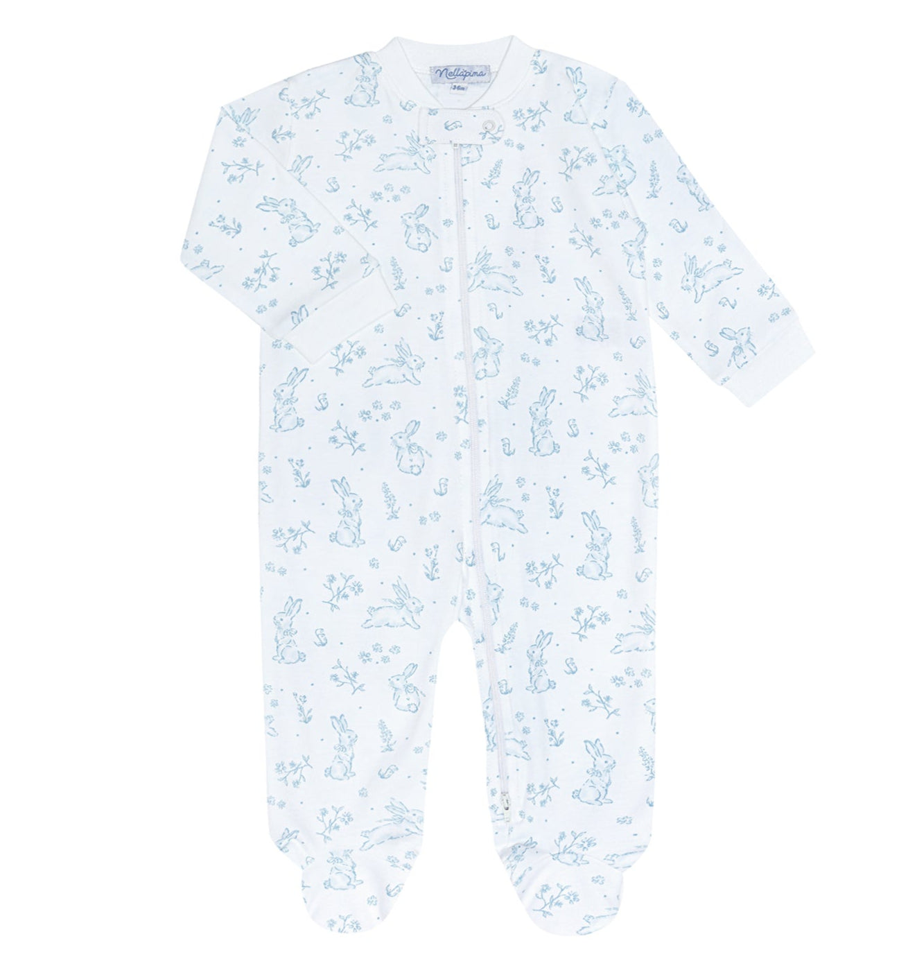 Nellapima Blue Bunny Toile Zipper Footie