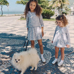 Dark Blue Floral Aranda Girl Drop Waist Dress made by La Coqueta Children's Clothing