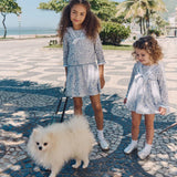 Dark Blue Floral Aranda Girl Drop Waist Dress made by La Coqueta Children's Clothing