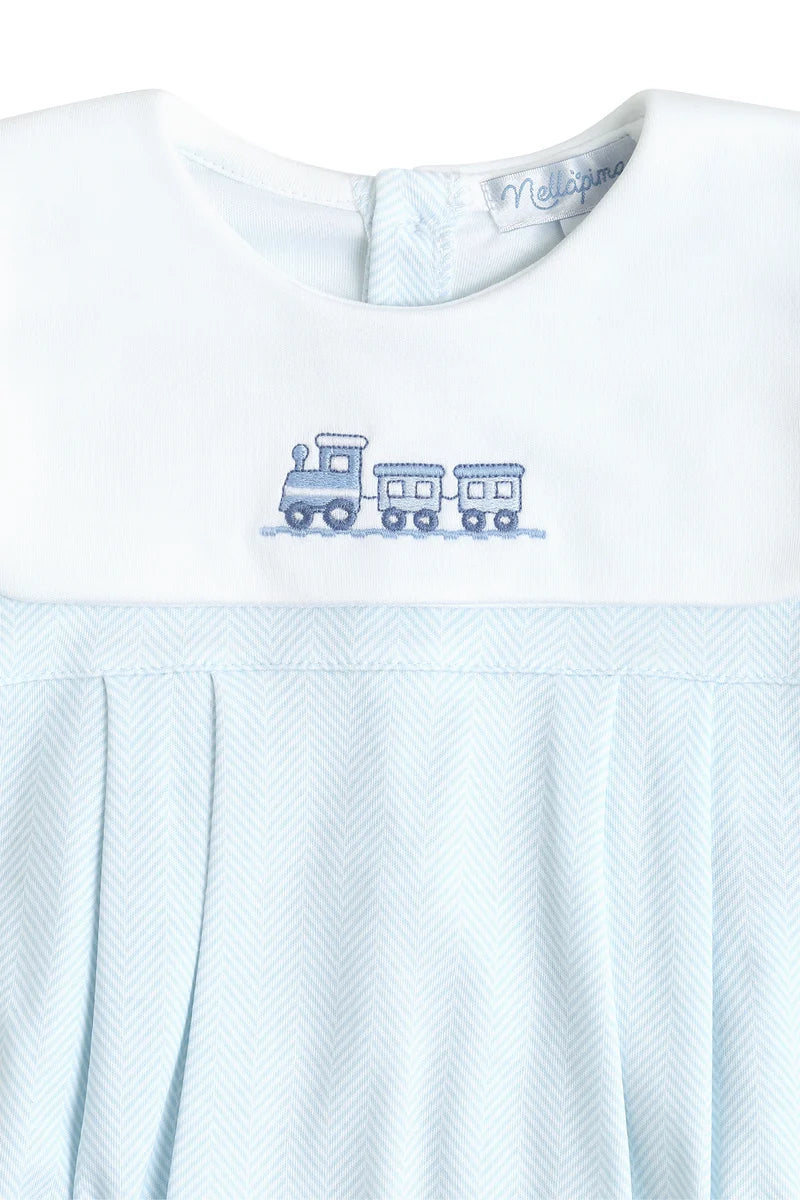 Nellapima Blue Herringbone Embroidered Bubble- Train