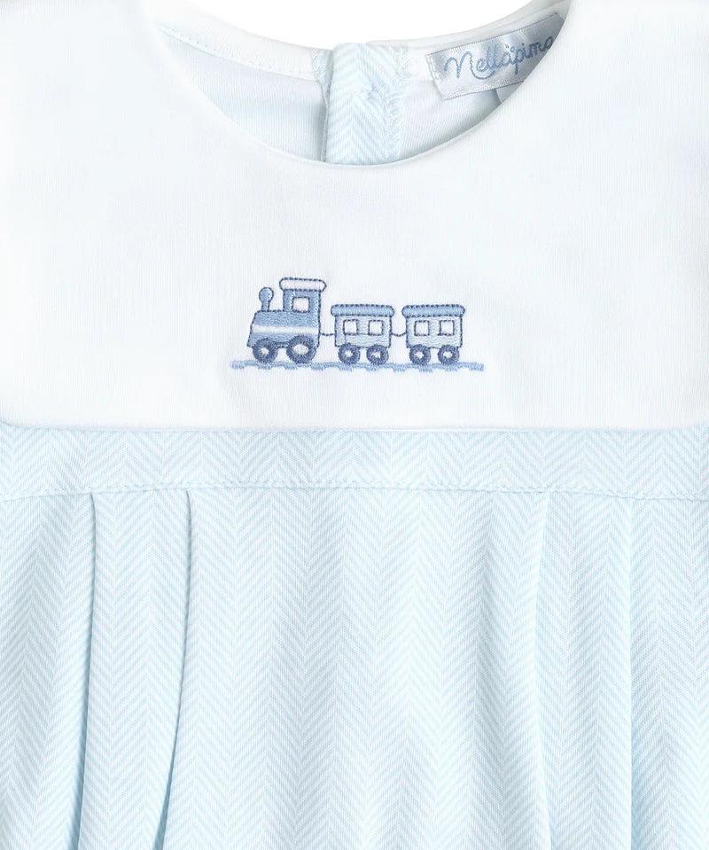 Nellapima Blue Herringbone Embroidered Bubble- Train