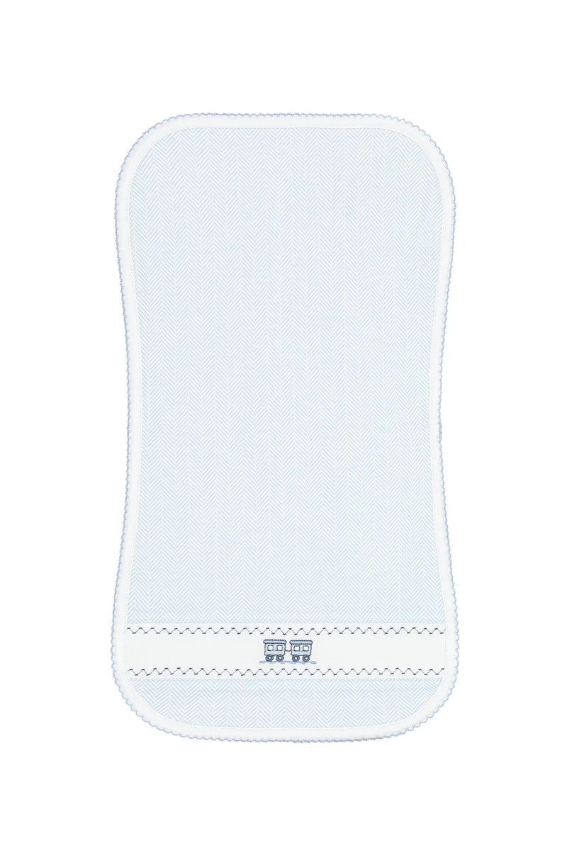 Nellapima Blue Herringbone Embroidered Burp Cloth