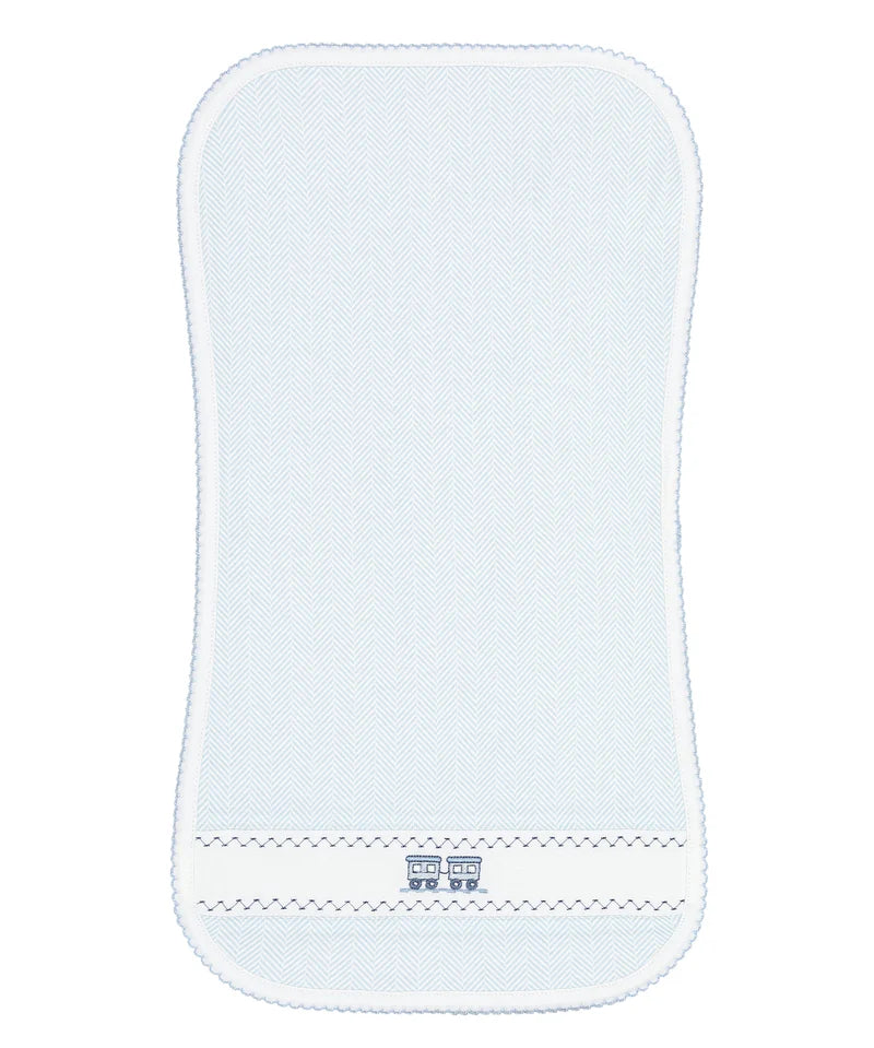 Nellapima Blue Herringbone Embroidered Burp Cloth