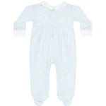 Nellapima Blue Herringbone Embroidered Footie- Train