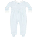 Nellapima Blue Herringbone Embroidered Footie- Train