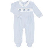 Nellapima Blue Pumpkin Patch Embroidered Footie