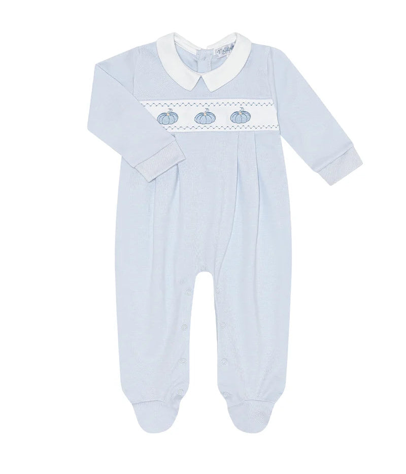Nellapima Blue Pumpkin Patch Embroidered Footie