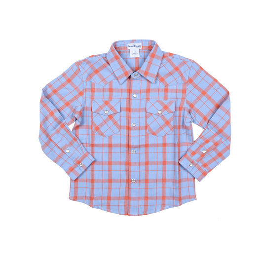 BlueQuail Red & Blue Plaid Flannel Pearl Snap Long Sleeve Kids Shirt