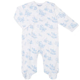 Nella Pima Blue Teddy Bear Toile Crossover Footie