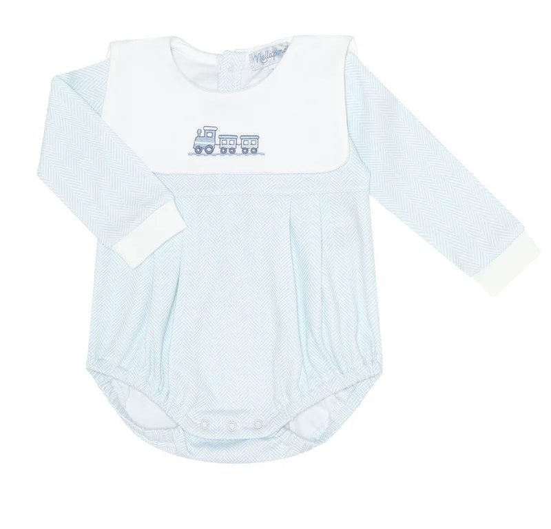 Nellapima Blue Herringbone Embroidered Bubble- Train