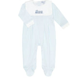 Nellapima Blue Herringbone Embroidered Collared Footie- Train