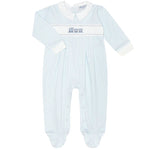 Nellapima Blue Herringbone Embroidered Footie- Train