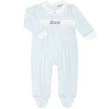 Nellapima Blue Herringbone Embroidered Footie- Train
