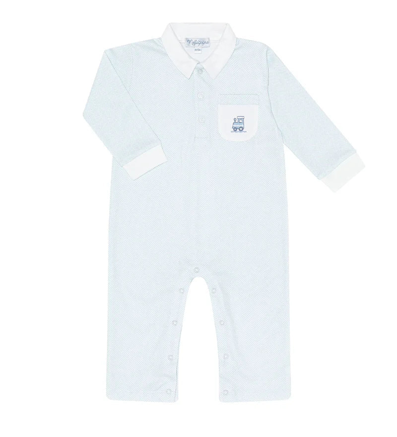 Nellapima Blue Herringbone Embroidered Playsuit