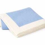 A Soft Idea Jersey Blanket With Rib Border- Blue and Cream