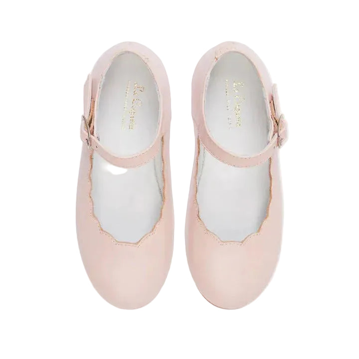 La Coqueta Blush Leather Girl Scallop Mary Jane Shoes