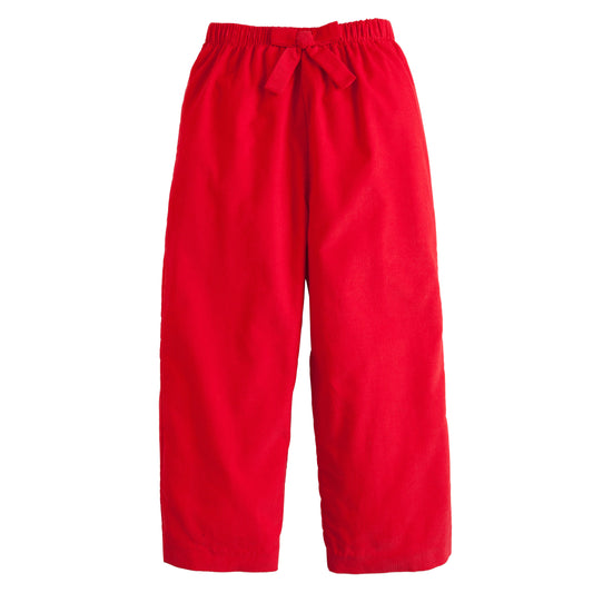 Little English Bow Pant- Red Corduroy