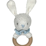 Zubles Bunny Bamboo Crochet Woodring Rattle - Blue