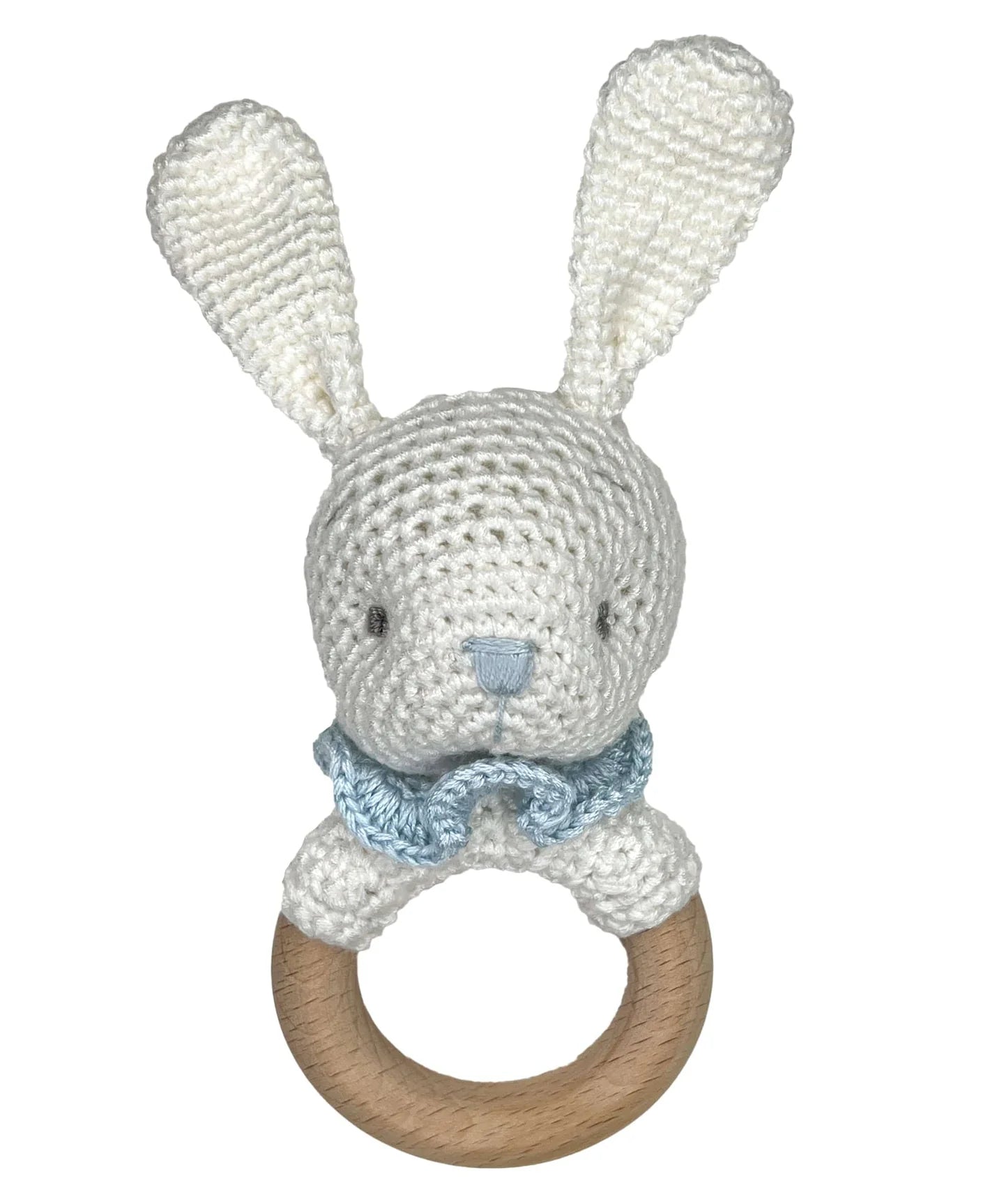Zubles Bunny Bamboo Crochet Woodring Rattle - Blue