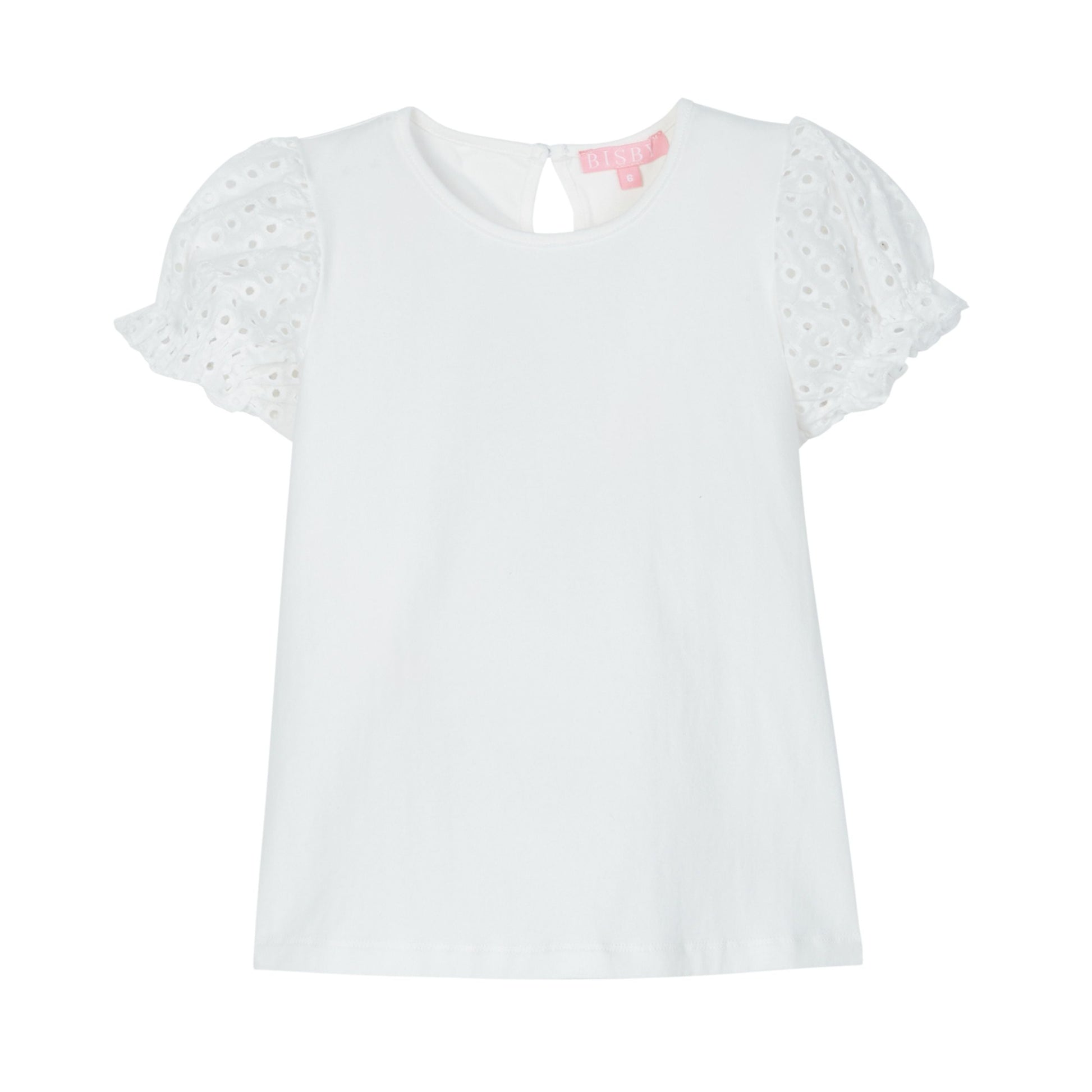 BISBY Contrast Sleeve Tee- White Eyelet