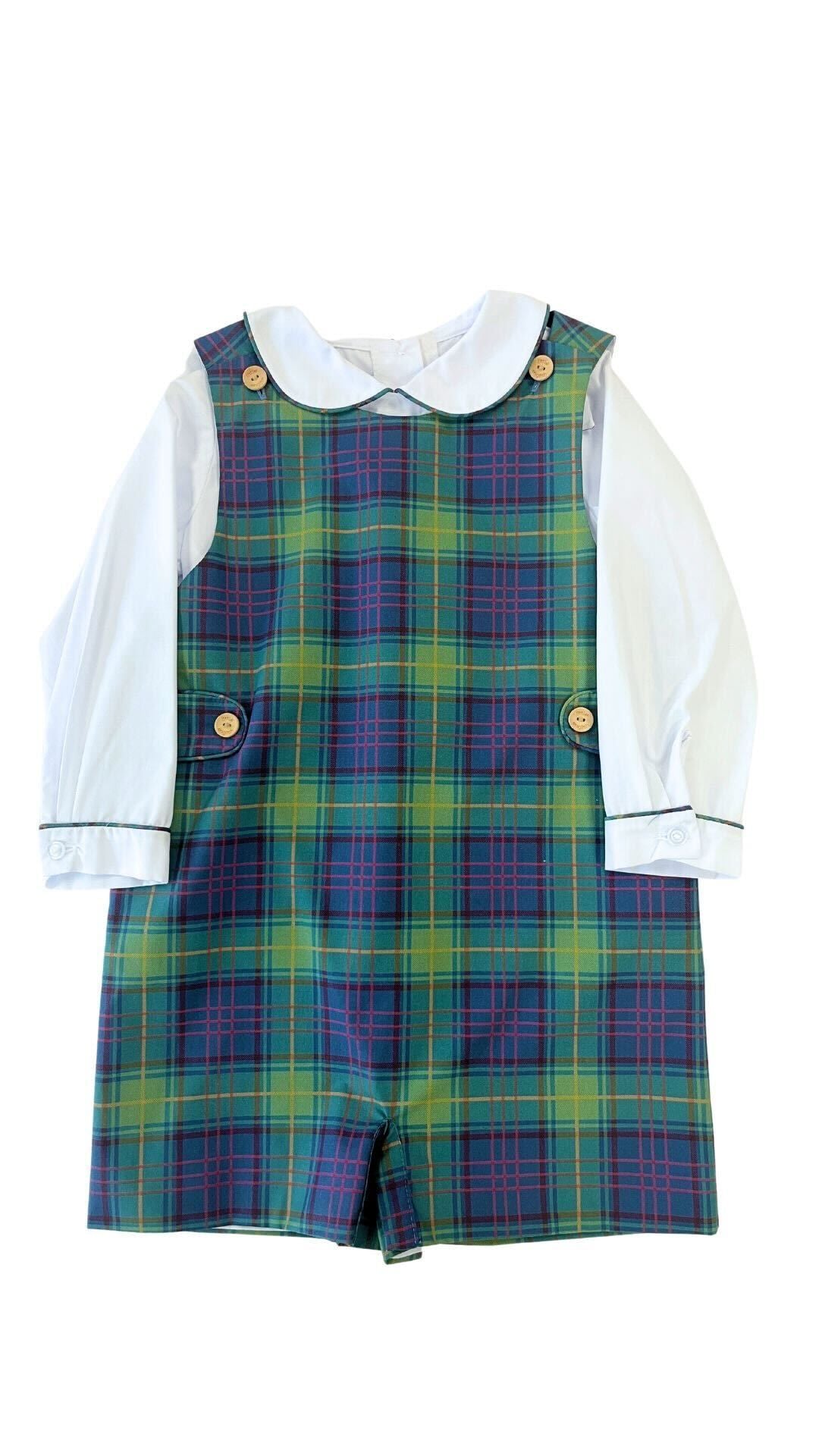 Little English Button Tab Jon Jon Set- Ashford Tartan