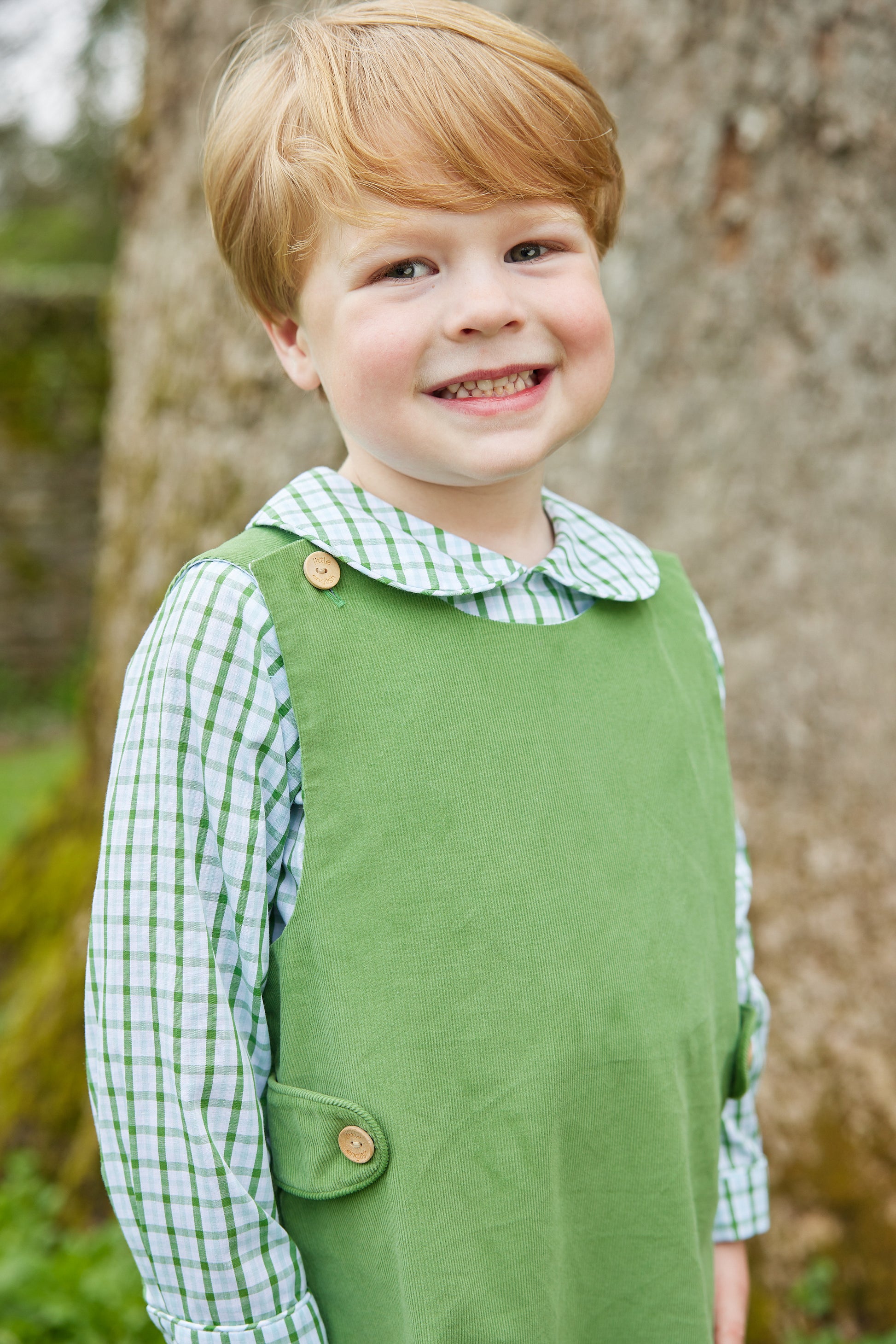 Little English Button Tab Jon Jon- Watercress Corduroy