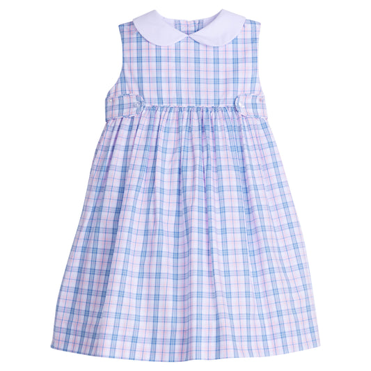 Little English Button Tab Nantucket Dress- Albany Plaid