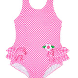 Florence Eiseman Pink Gingham Swimsuit With Ruffles And Flowers