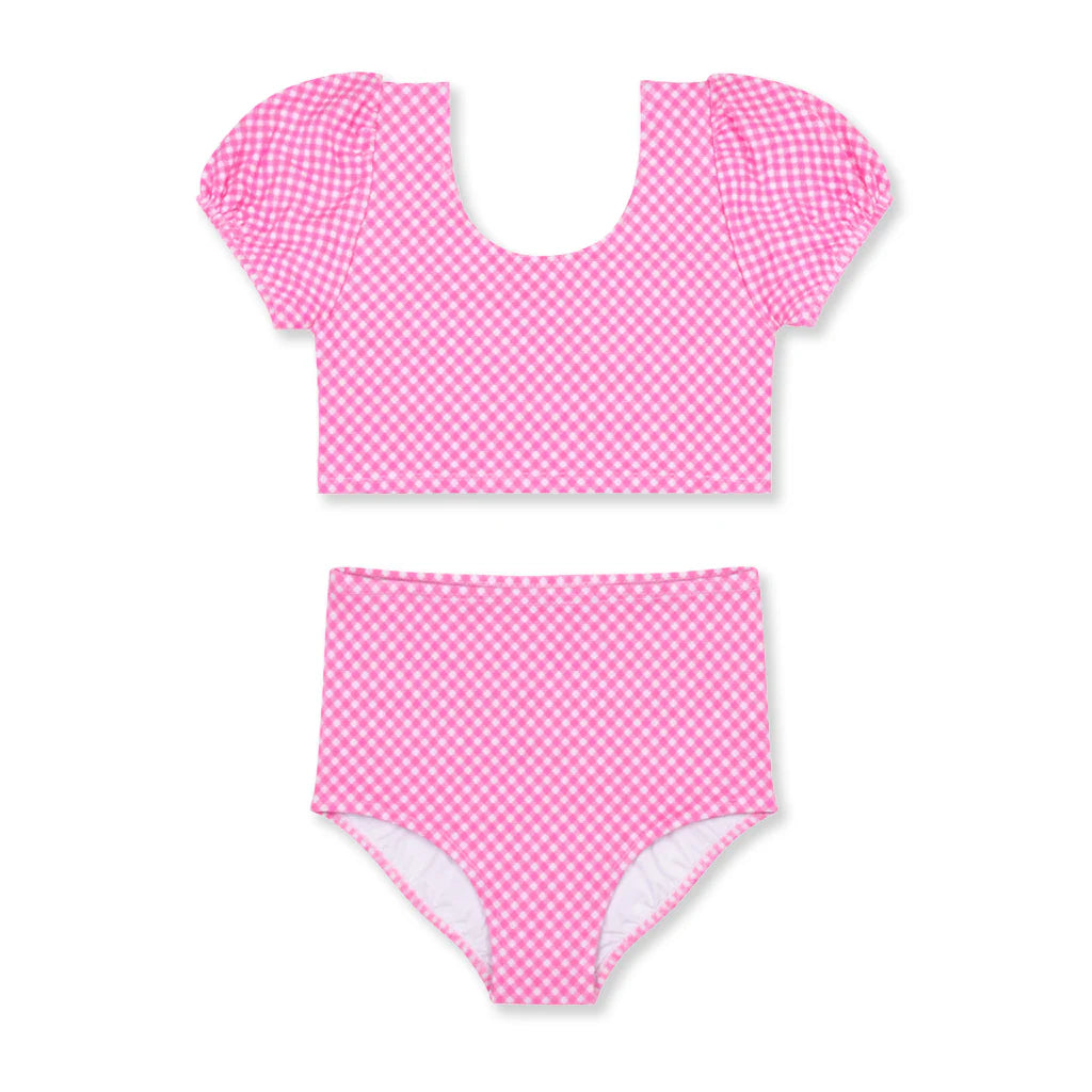 Gingham Puff Sleeve Bikini 
