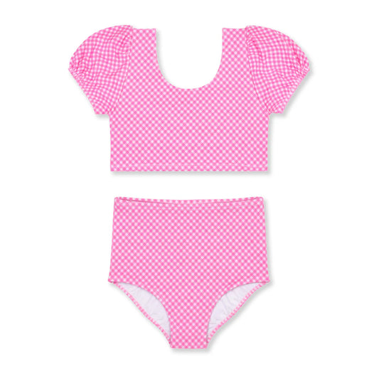 Gingham Puff Sleeve Bikini 
