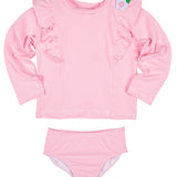 Florence Eiseman Stripe Seersucker Rash Guard Swimsuit With Flower