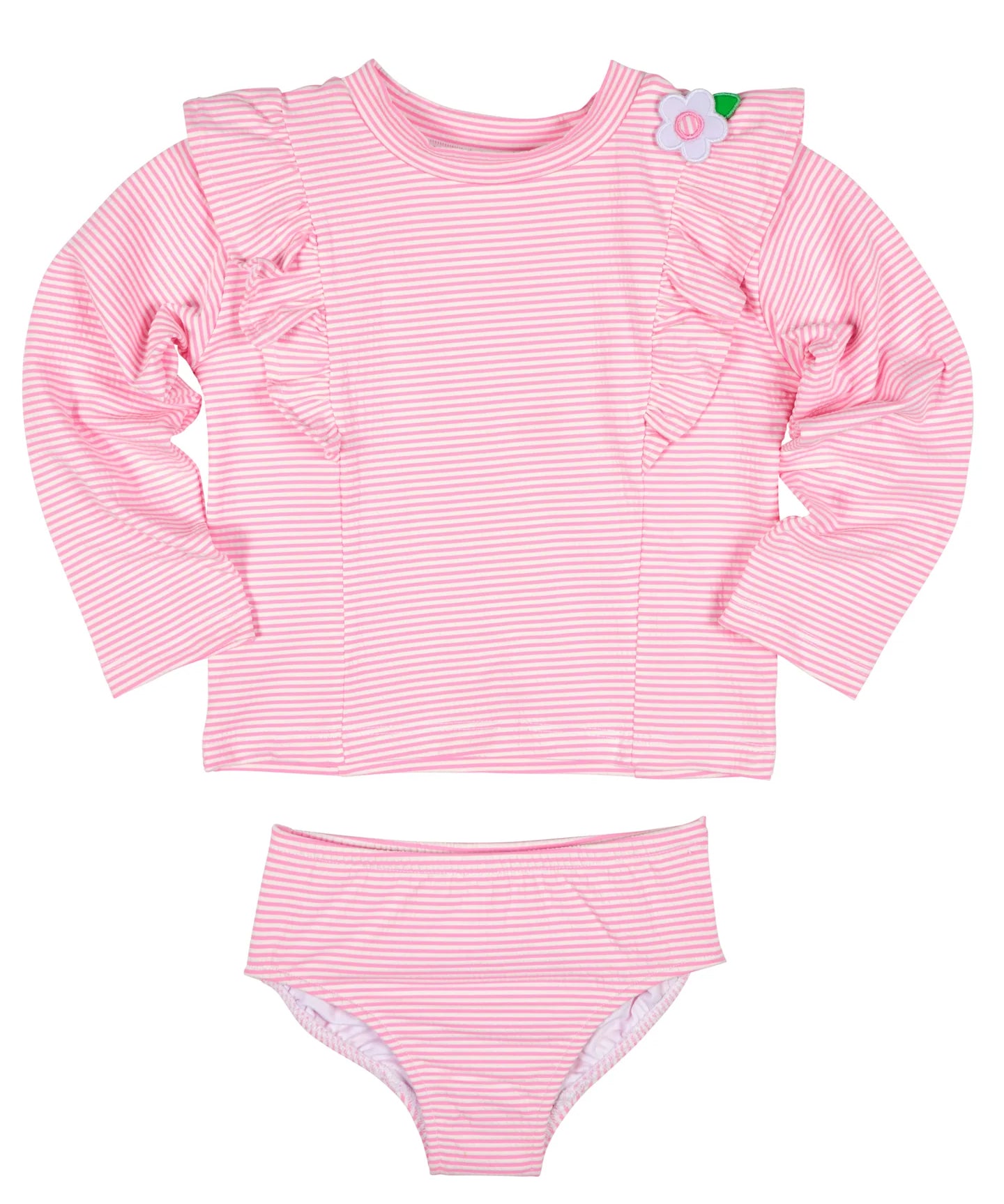 Florence Eiseman Stripe Seersucker Rash Guard Swimsuit With Flower