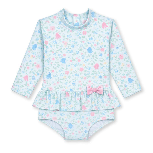 Florence Eiseman Floral Print One Piece Rashguard With Bow