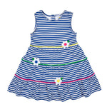 Florence Eiseman Stripe Knit Dress With Pom Poms and Flowers